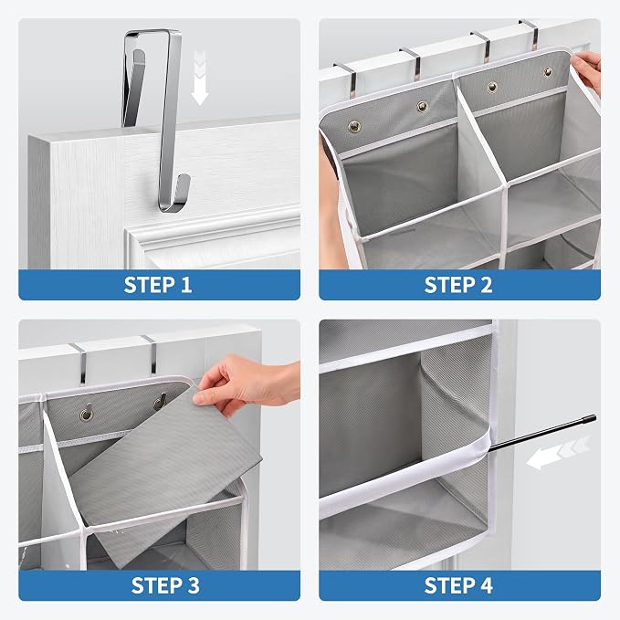 JARLINK Over the Door Organizer, Extra Large Storage for Bedroom, Grey | Anti-Tilt 100 lb Load Capacity, Hanging Door Organizer with 5 10 Mesh Pockets, Behind Door Storage for Bathroom, Nursery