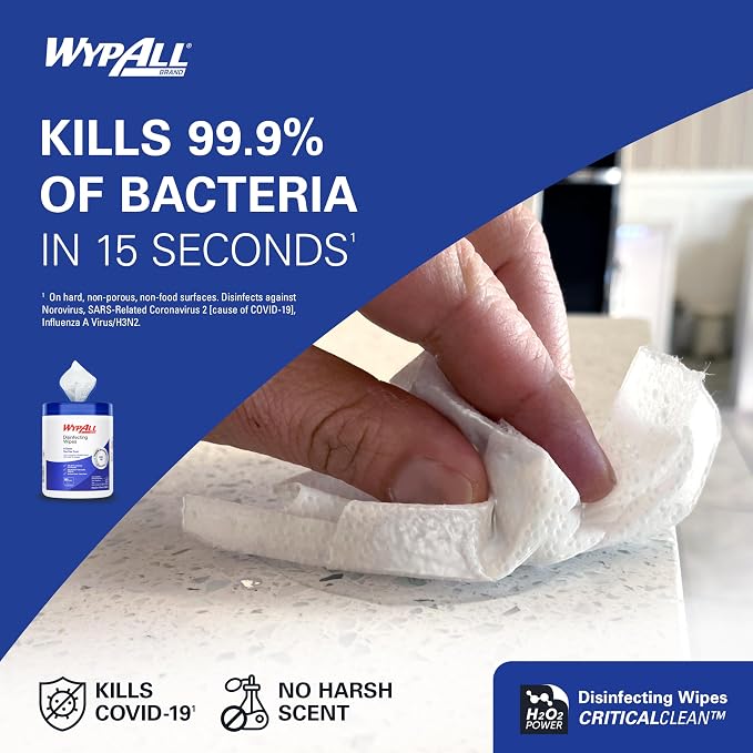 WypAll® Brand Disinfecting Wipes (54481), Hydrogen Peroxide Disinfectant Cleaner for Commercial, Industrial & Healthcare, 5.75"x7" Wipes, Fresh Scent (3 Canisters of 185 Sheets)