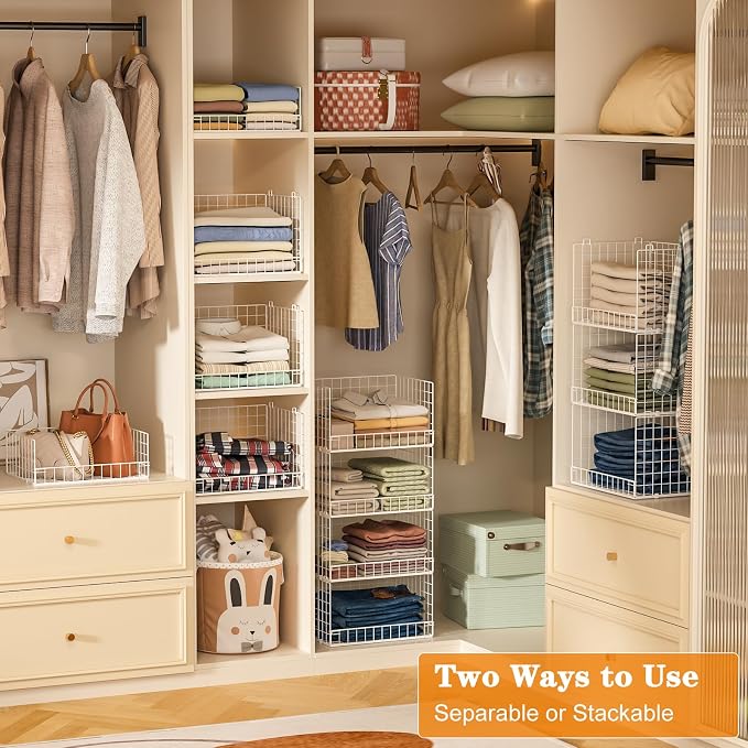 Yociyoga 7-Tier Stackable Closet Organizers and Storage Shelves, Foldable Closet Shelf Organizer System, Stackable Storage Bins Drawers for Closet Organizer System, White（Patent No. 30022416）