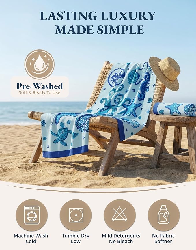LANE LINEN Beach Towels 6 Pack, Super Absorbent, Extra Large - Coral Beach | Oversized Pre-Washed Large Stylish Pool Towels for Adults - Quick Dry Lightweight Travel Towel - 39"x71", Vacation Essential