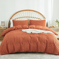 AveLom Terracotta Seersucker Duvet Cover Set Full Size (80 x 90 inches), 3 Pieces (1 Duvet Cover + 2 Pillow Cases), Ultra Soft Washed Microfiber, Textured Duvet Cover with Zipper Closure, Corner Ties