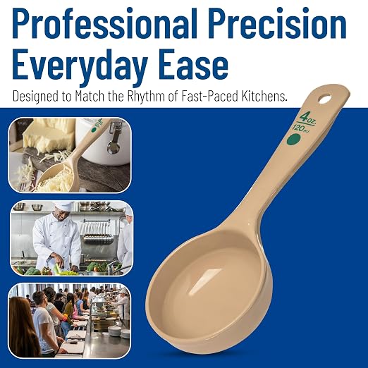 Carlisle FoodService Products 432806 Short Handle Portion Control Spoon, 4 Ounces, Beige (Pack of 12)