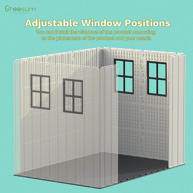 Greesum 8x8FT Plastic Shed, Easy-to-Assemble Resin Shed for Yard, Beige | 35% Fewer Screws for Fast Setup | Eco-Friendly HDPE | Kick-it Easy Assembly | Lockable Door with Adjustable Windows