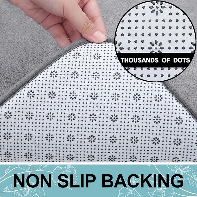 Smiry Memory Foam Bath Mat 30x20, Extra Soft and Absorbent Bathroom Mats, Non Slip Washable Carpet for Floor, Shower and Tub, Medium Grey