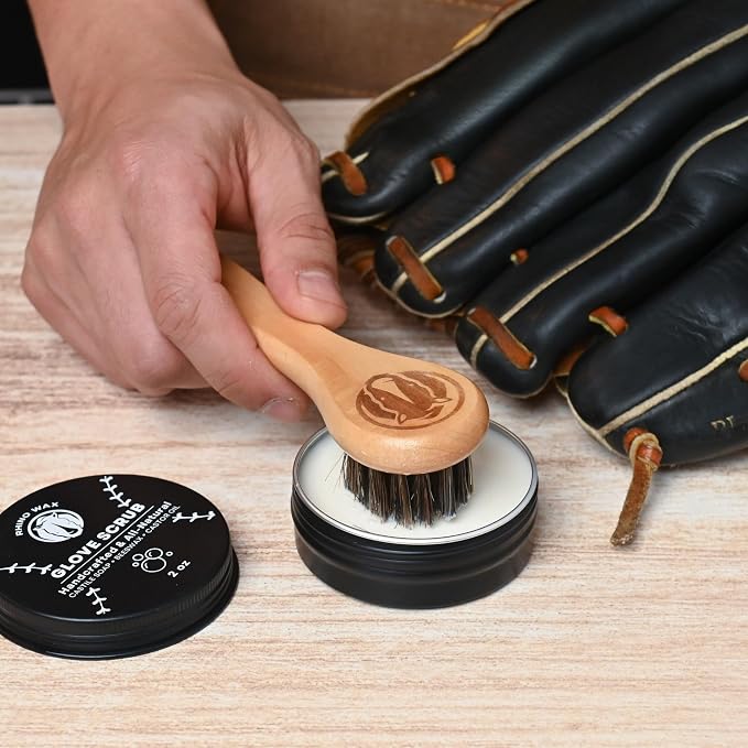 Rhino Wax Complete Baseball Glove Cleaning Kit: Cleaner, Scrub & Brushes | Deep clean baseball gloves with cleaner, glove scrub, brushes and cloths that remove dirt, grime and buildup from mitts.