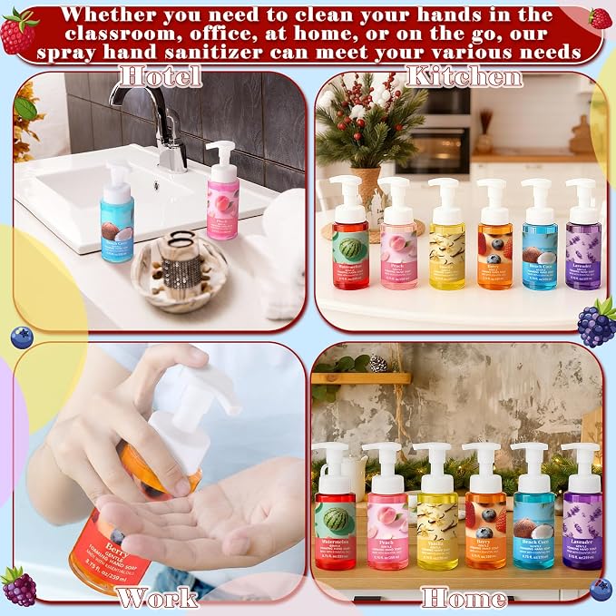 6 Pack Foaming Hand Soap with Pump Care Moisturizing Liquid Fruity Scented Foam Hand Wash Teacher Appreciation Gift Bulk Mother's Gift for Kitchen Bathroom Family Nurse Doctor Employee 8.75 Fl. oz