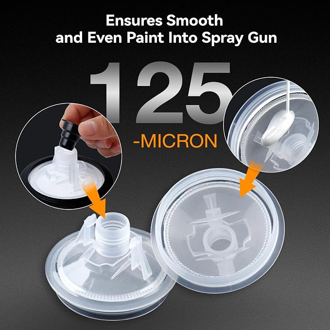 6 oz Disposable Paint Cups, 30 Mini Paint Cups with Lids and Liners | 125-Micron Filter, 2 Hard Cup with Retainer Ring, 20 Plugs, 1 Stirrer, 1 Seal Tape, Kit for HVLP/LVLP Spray Gun