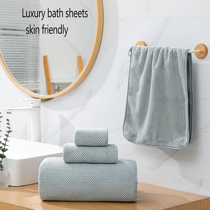 YTYC 39x78 Bath Sheets Set,Towels for Bathroom,Grey,6-Pieces | 2 Extra Large Bath Towels, 2 Hand Towels, 2 Washcloths, Super Soft,Highly absorbent,Hanging Loop,80% Polyester