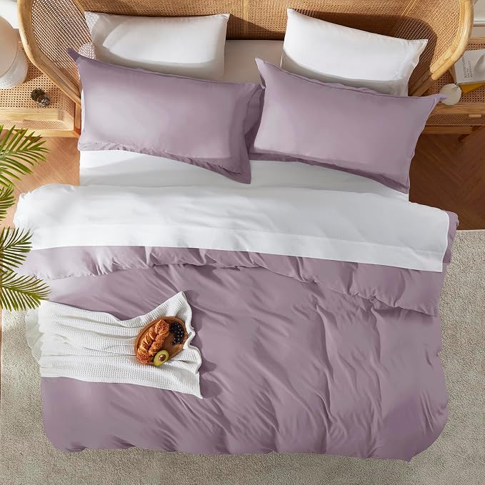 Nestl Dusty Purple Duvet Cover Full Size - Soft Double Brushed Full Size Duvet Cover Set, 3 Piece, with Button Closure, 1 Duvet Cover 80x90 inches and 2 Pillow Shams