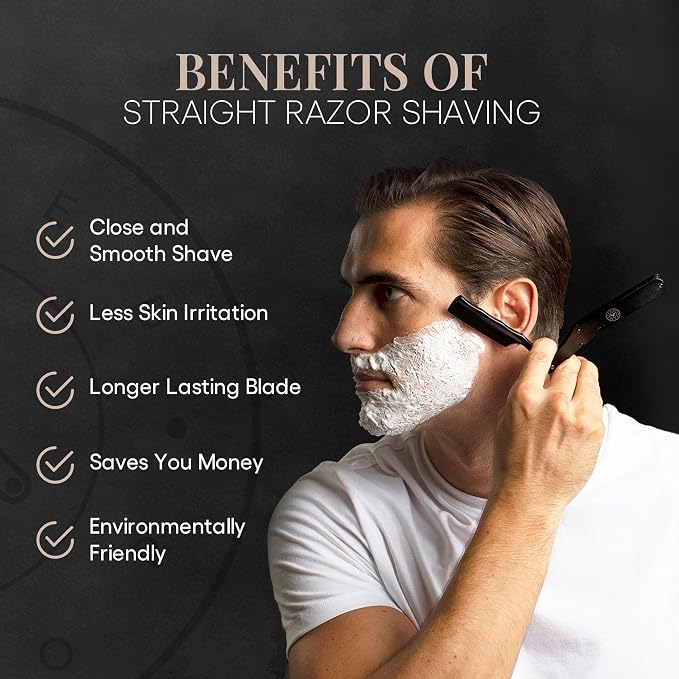 Naked Armor Lancelot Straight Razor Kit, Black Japanese Stainless Steel Set | 7-Pc Shave Ready Wet Shaving Kit, 7/8" Barber Straight Edge Razor Set, Strop, Paste, Brush, Soap, Sheath, Box, Gifts for Men