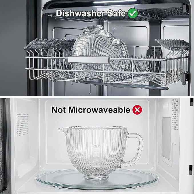 Glass Mixer Bowl for KitchenAid Tilt-Head Stand Mixers | 5Qt Replacement Mixing Bowl with Handle, Measurement Markings & Pour Spout, Glass Bowl for Kitchen Aid 4.5-5 Quart Models