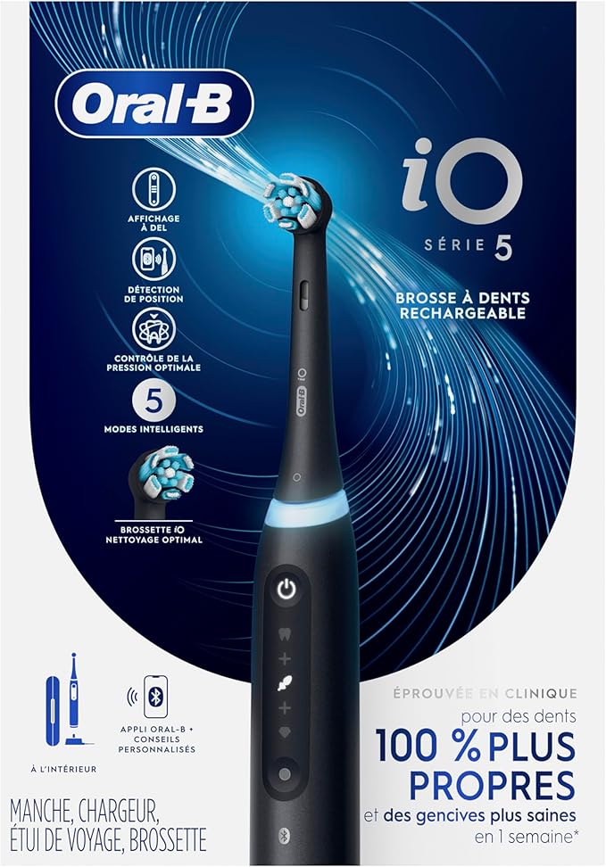 Oral-B Rechargeable Electric Toothbrush, iO5 Customizable Clean, 5 Cleaning Modes, Visual Pressure Sensor to Protect Gums, Travel Case, Black (Pack of 3)