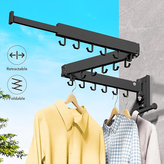 ZdwCyl Wall Mounted Clothes Hanger,Clothes Drying Rack,Laundry Drying Rack,Drying Rack Clothing,Laundry Hanger Rack,Retractable Dryer Racks,Collapsible, Aluminum,can be Fold Upward & Left & Right