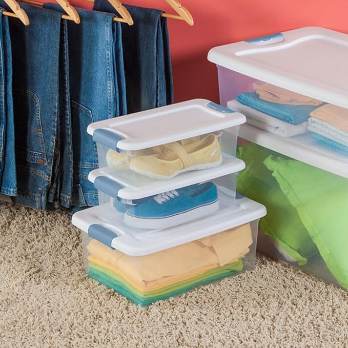 Sterilite 48-Pack Latching Box, Under Bed Storage Bins with Lids, Clear Plastic, 6 Quart - Heavy-Duty Organizing Containers for Closet, Bathroom, and Office