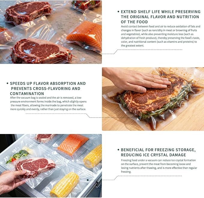 Vacuum Sealer Bags, 200 Pack Mixed Sizes 11"x16"+8"x12, Commercial Grade Airtight Food Bags, 6X Freshness Retention, Universal Fit All Clamp Sealers for Food Storage & Sous Vide Cooking