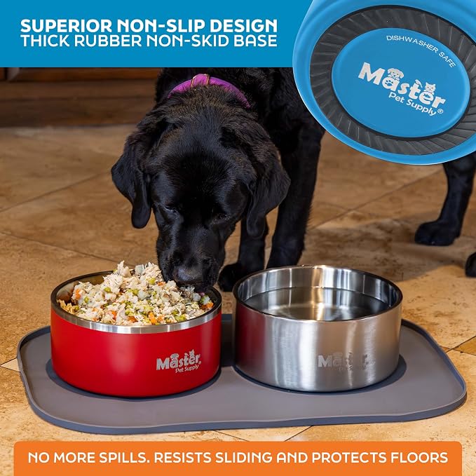 Master Pet Supply Stainless Steel Dog Bowls - 128 oz, Heavy Duty - True Blue, Double Wall Extra-Thick Insulated, Non-Slip Pet Water Bowl for Dogs, Cats & Pets, Anti Rust Metal, Dish Washer Safe