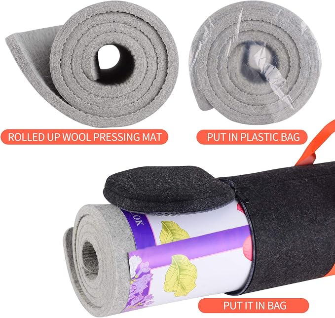 Rdutuok Wool Pressing Mat, 60" x 22", 100% New Zealand Wool Ironing Mat | Extra Large 1/2" Thick Ironing Pad with Carrying Case for Quilting, Sewing, Embroidery and Large Quilt Projects