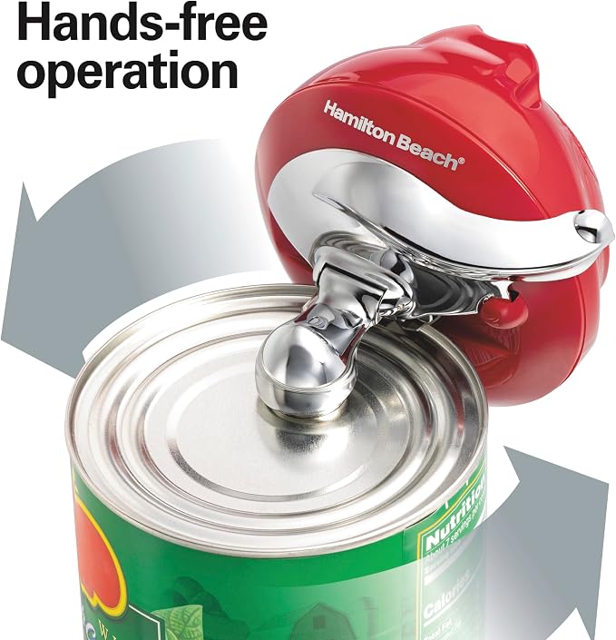 Hamilton Beach Walk 'n Cut Electric Can Opener for Kitchen, Use On Any Size, Automatic and Hand-Free, Cordless & Rechargeable, Easy Clean Removable Blade, Red (76506)