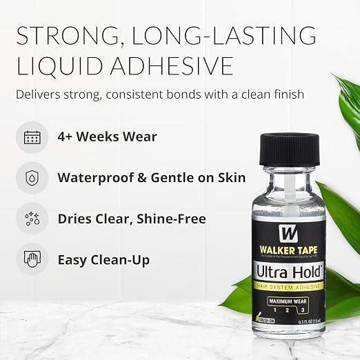 Walker Tape Ultra Hold Brush-On Adhesive 0.5 fl oz, Strong Waterproof Wig Glue for Lace Systems and Tape in Hair Extensions Human Hair, Long Lasting Bonding Adhesive for Hairpiece and Wig Application