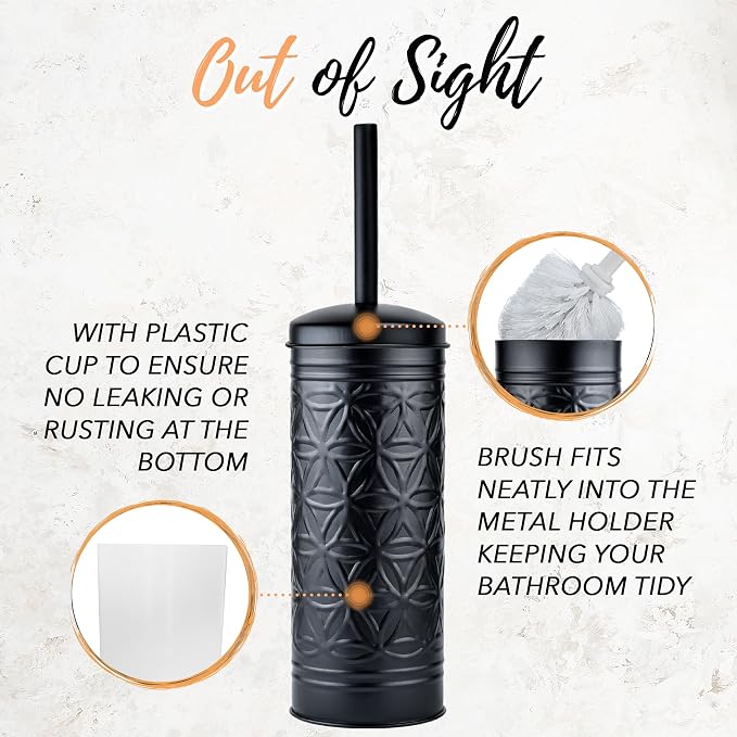Autumn Alley Handcrafted Black Farmhouse Bathroom Trash Can and Toilet Bowl Brush with Holder Set - Metal Black Bathroom Accessories Set for Classic Bathroom Décor