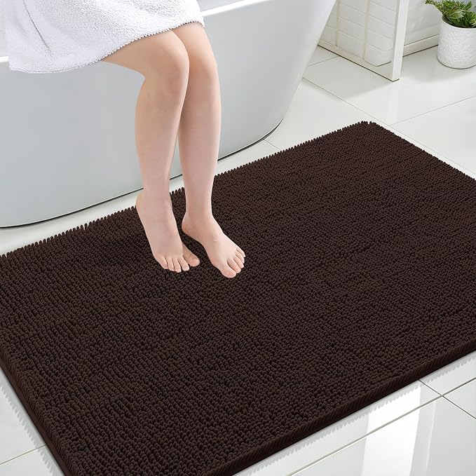 OLANLY Large Bathroom Rugs 47x32, Extra Soft Absorbent Chenille Bath Rugs, Rubber Backing Quick Dry, Machine Washable Bath Mats for Bathroom Floor, Tub and Shower, Home Decor Accessories, Brown