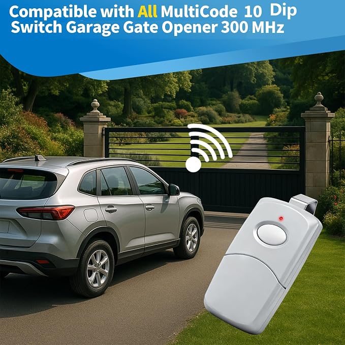 2 for 10 Dip Switch Multicode Gate Opener Remote 308911 300MHz | Compatible with 10 Digit Multicode Gate Opener,for Multi code Garage Door Opener Remote 3089 1050,Gate Remote Control Clicker