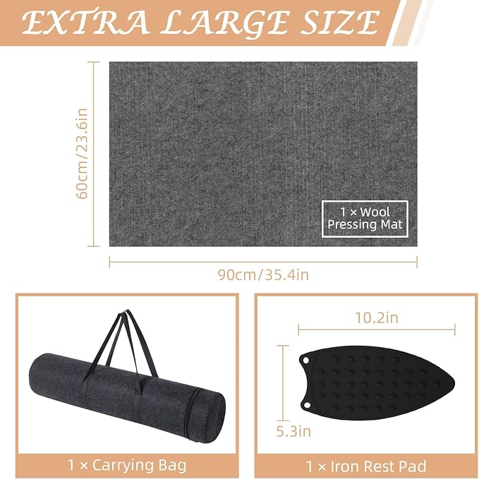 24" X 36" Wool Pressing Mat, 100% Felted Wool Ironing Mat Pad Wool Felted Iron Board Quilting Supplies and Notions, Ideal for Ironing, Quilting, Sewing