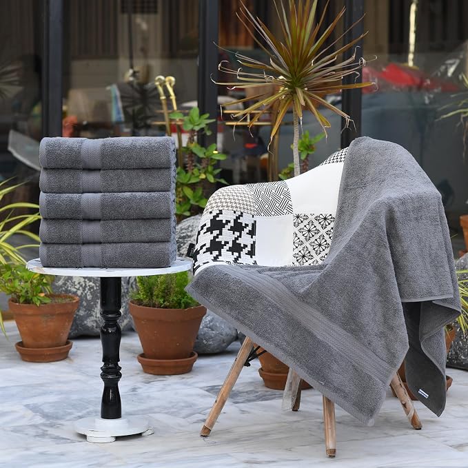HERCULEAN Large Bath Towels 24 x 50 Pack of 6 | Quick Dry and Highly Absorbent | 100% Cotton Terry Towels for Bathroom - Perfect for Shower - Pool and Spa - Luxury Soft Towels - Light Grey