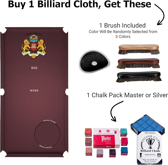 Simonis 860 Pool Table Cloth Replacement Kit for Tables Includes Precut Bed and Rail Cloth, Horsehair Brush, Spots, and Chalk (Multiple Colors)
