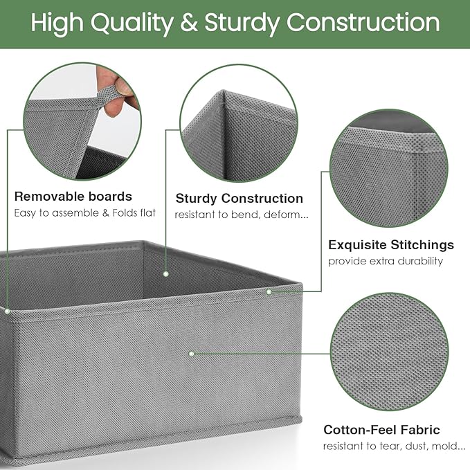 Criusia Drawer Organizer Clothes,16 Pack Underwear Drawer Organizers, Foldable Closet Organizers and Storage Dresser Drawer Dividers Clothing Organizer for Clothes, Socks, Scarves, Bra, Ties (Grey)