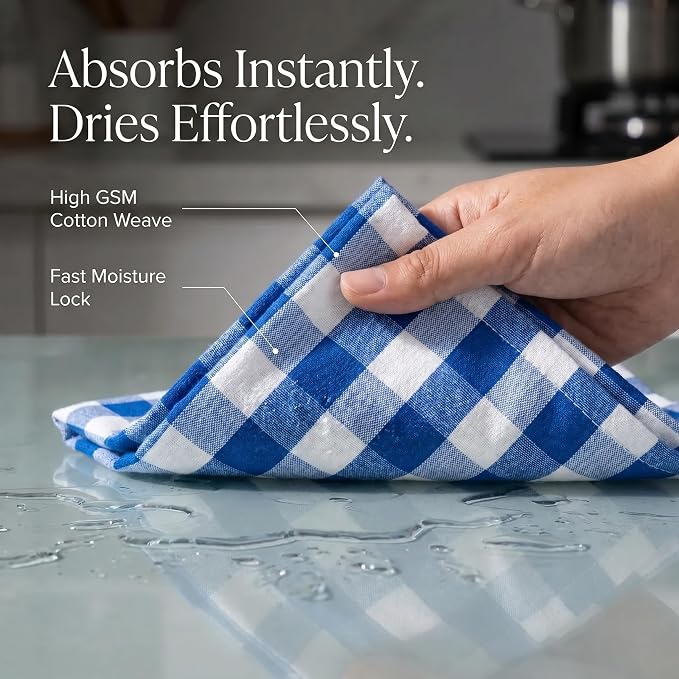 Urban Villa Kitchen Towels 100% Cotton Dish Towels for Kitchen (Set of 6) 20”x30” Dish Cloths Highly Absorbent Kitchen Linen Set with Hanging Loop Perfect for Drying Dishes Cleaning – Blue/White