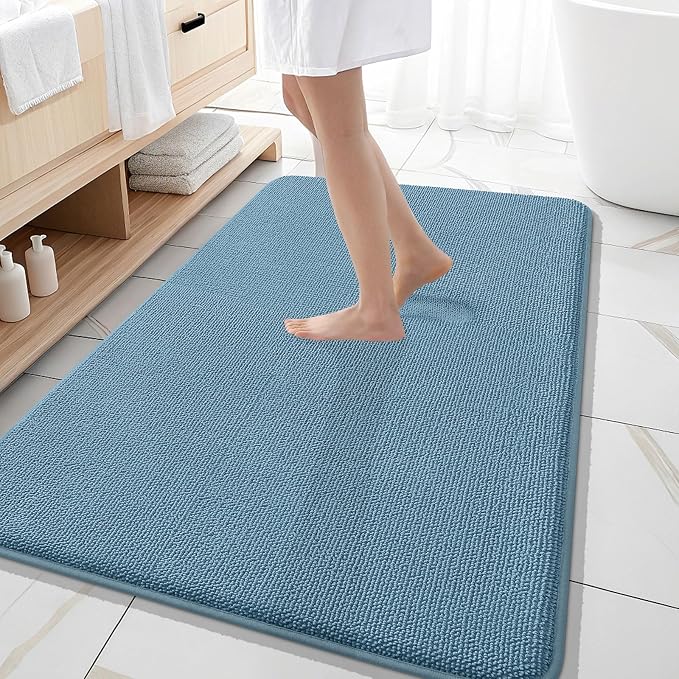 OLANLY Memory Foam Large Bathroom Rugs 59x35, Absorbent Bath Mat, Airy Blue | Soft Quick Dry Bath Mat Rugs, Non-Slip, Machine Washable Mat for Bathroom Floor, Tub and Shower, Home Decor Accessories