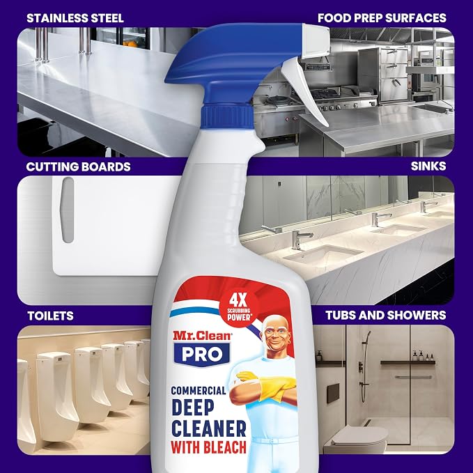 Mr. Clean PRO Deep Cleaner with Bleach for Hard Commercial Surfaces, Refillable Spray Bottles Bulk, 32 oz (Case of 6)