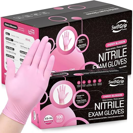 SwiftGrip Pink Nitrile Gloves, 3-mil, Industrial Gloves Disposable Latex Free, for Cleaning & Esthetician, Rubber Powder-Free, 1000-ct Case (Small) Small (Pack of 1000)