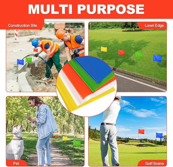15x4x5 Inch Marking Flags – High-Visibility Yard & Lawn Flags for Boundary, Dog Training, Landscaping, Sprinklers, Surveying & Construction | Durable, UV & Weather Resistant (Multicolor, 100 Pack)