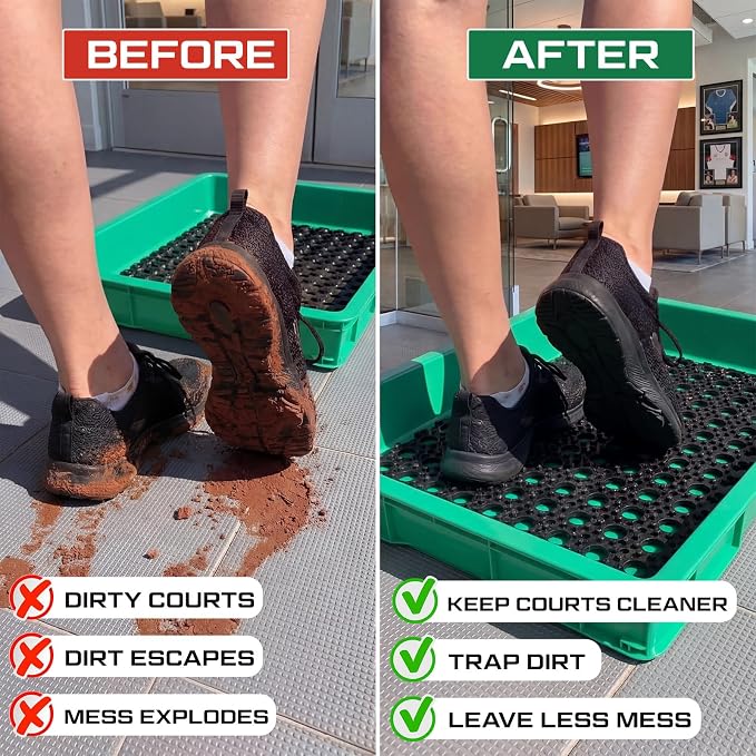 Cinnvoice Tennis Court Shoe Cleaning Tray with Brush Mat, Clay & Sand Removal for Courts, Sports Facilities, Entryway Boot Cleaner, 24 x 16.5 x 3.7 Inches