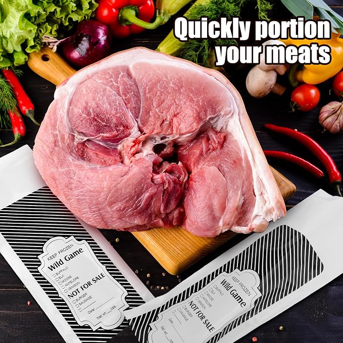 Yeaqee 1000 Pcs Ground Beef Freezer Bags Wild Game Freezer Bags with Pinstripe Tape Hamburger Meat Packaging for Meat Processors Storing Supplies