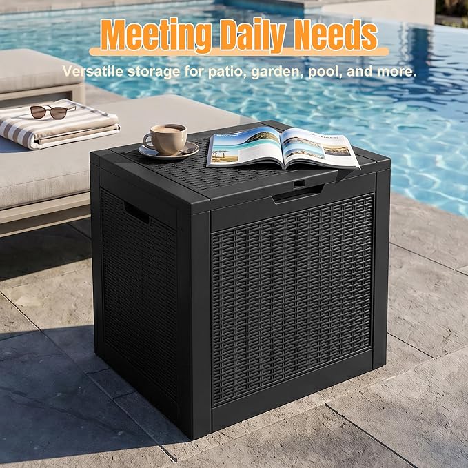 Outdoor Storage Box,38 Gallon Waterproof Resin Patio Deck Box | UV Resistant Lockable Package Delivery Bin, Toy Cabinet, Shoe & Garden Tools Storage, Ottoman, Indoor/Outdoor