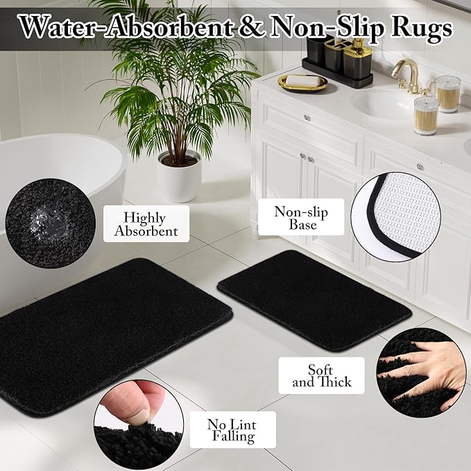 XLHOMO Bathroom Accessory Set - 24PCS Luxury Bathroom Accessories Set, Bathroom Sets with Shower Curtain and Rugs, Black Bathroom Set with Trash Can, Toothbrush Holder & Soap Dispenser for Home Decor