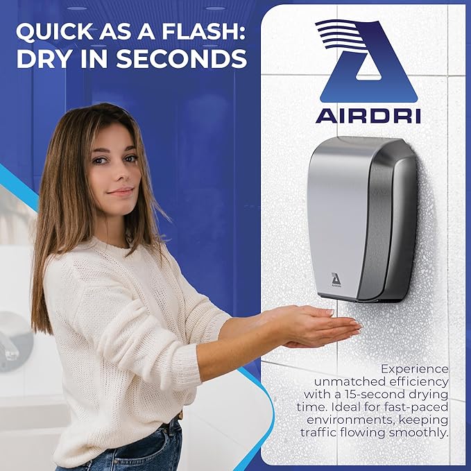CompactDRI Automatic Hand Dryer - 1.0kW Low Noise Motor - 15-Second Dry Time - 70dBa Noise Output - ADA Compliant - Ideal for Commercial Spaces and Public Facilities - Stainless Steel