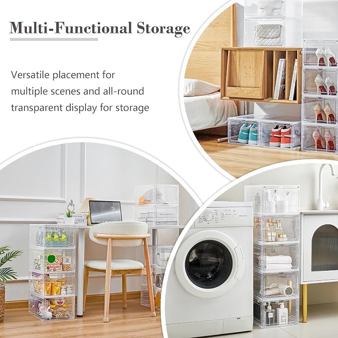 LXLXXL 6 Pack Storage Bins with Lids, 19 Qt Stackable Clear Storage Box | Stackable Storage Bins with Lid, Clear Acrylic Magnetic Door, Plastic Display Case, Organizer Box for Home Office Organizing