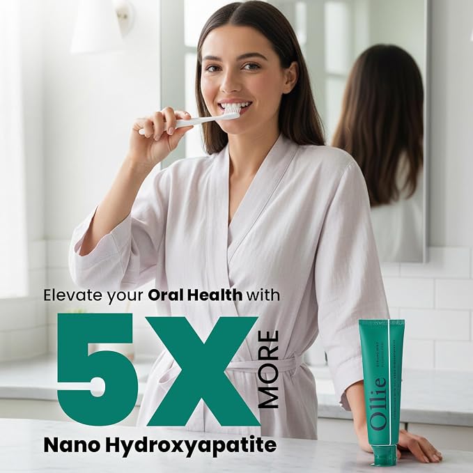 Ollie Fluoride Free 10% Nano Hydroxyapatite Toothpaste, Strong Mint, 4oz | Rod-Shaped Nano HAP, Remineralizes Enamel, Reduces Sensitivity, Reverses Small Cavities, Naturally Whitens Teeth, (Pack of 1)