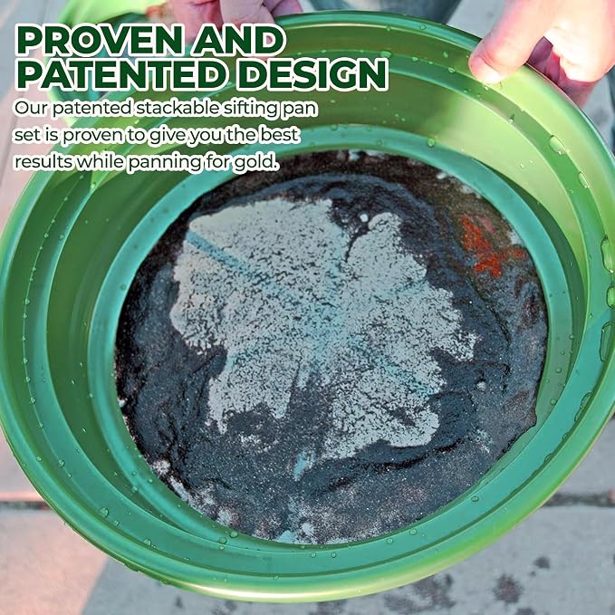 SE 13.25 Inch Wide Stackable Classifier Gold Prospecting Pan - 1/50 Inch Stainless Steel Mesh Sifting Pan, Green
