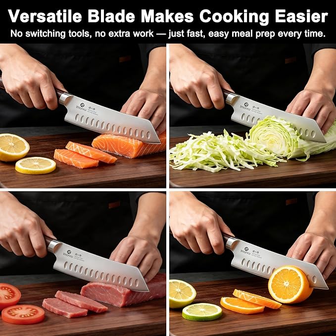 imarku Japanese Santoku Knife 7 Inch, 10Cr15CoMoV 3-Layer Stainless Steel | Ultra-sharp hollow-edge kitchen chef knife 59±2 HRC, lasting sharpness & rust resistant, ergonomic Pakkawood grip, gift-ready