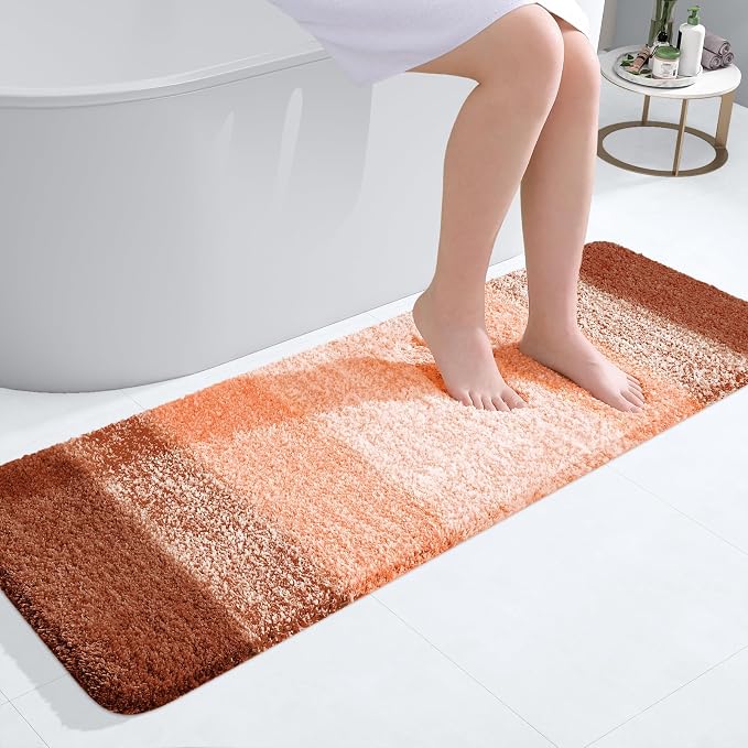 OLANLY Bathroom Runner Rugs Mat 47x17, Extra Soft Absorbent Microfiber Bath Rugs, Rubber Backing, Quick Dry, Washable Long Bath Mats for Bathroom Floor, Tub and Shower, Home Decor Accessories, Orange