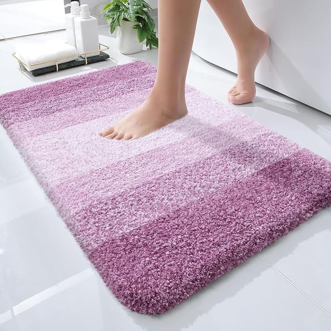 OLANLY Small Bathroom Rugs Mat 24x16, Extra Soft Absorbent Microfiber Bath Rugs, Rubber Backing, Quick Dry, Washable Bath Mat for Bathroom Floor, Tub and Shower, Home Decor Accessories, Pinkish-Purple