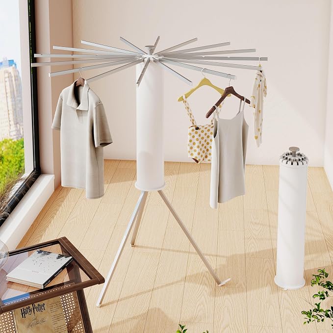 BOQORAD Tripod Clothes Drying Rack,Drying Rack Clothing Foldable,(16 Aluminium Poles),Standing Dry Racks,Laundry Drying Rack,Clothes Hanger Rack,Laundry Rack Folding,Collapsible,Retractable
