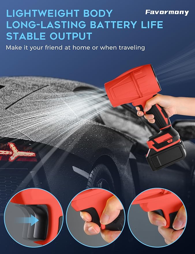 Cordless Leaf Blower, 600,000 RPM Electric Handheld Turbo Jet Blower with 2×4.0Ah Batteries and Charger for 40 Minutes Use, Portable and Lightweight for Lawn Care, Patio, Yard, Deck Cleaning (Red)