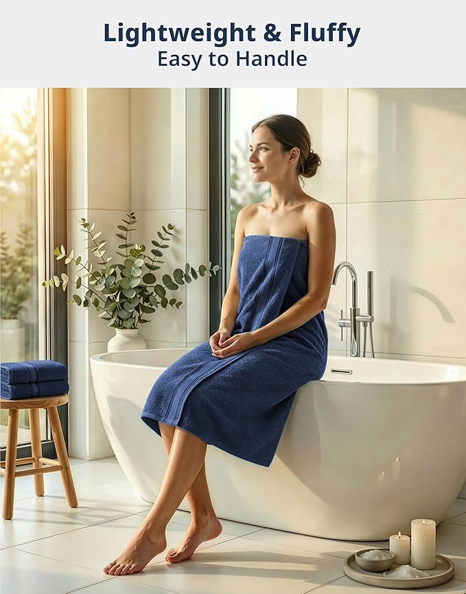 LANE LINEN 100% Mercerized Cotton Towels Set 12 – Zero Twist, 4 Bath Towels, 4 Hand Towel & 4 Washcloths, Stays Plush After Washes, Ideal for Spa, Hotel & Family Bathrooms, Highly Absorbent – Navy