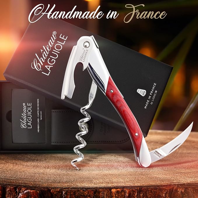 Chateau Laguiole Laguiole Grand Cru Corkscrew - Red Stamina French Luxury Wine Opener - Includes Leather Sheath & Gift Box